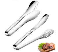 Pinzas para servir, 25 cm, juego de 2 unidades, de acero inoxidable, color plateado, ideales para pasta y ensaladas