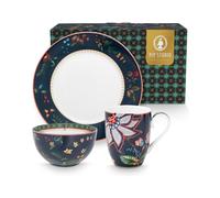 Pip Studio Berry Blues Juego de Desayuno 3 Piezas Redondo de Porcelana Azul
