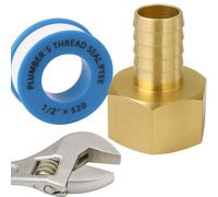 PipeSan Conector de latón 1/2" BSP hembra x 14 mm espiga - Pack 2 uds + cinta PTFE - Racor 10 bar/120 °C para fontanería, riego de jardín y aire comprimido