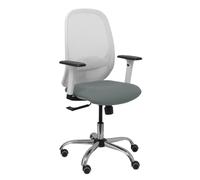 Piqueras y Crespo – Silla Cilanco, malla blanca, asiento Bali gris, brazo regulable, ruedas parqué