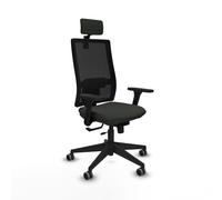 PIQUERAS Y CRESPO Silla de oficina Horna con respaldo regulable, brazos 3D y cabecero 2D, Negra