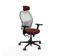 PIQUERAS Y CRESPO Silla de oficina Jorquera, Sincro/Traslack, Similpiel Granate y Malla Blanco