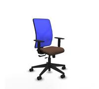 PIQUERAS Y CRESPO Silla de oficina Motilla con mecanismo Sincro/Traslack, tela marrón oscuro y malla azul