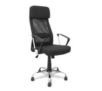 Piqueras y Crespo Silla de oficina Pardal 32DBD840 – mecanismo basculante, brazos fijos, respaldo de rejilla, asiento acolchado – Negra