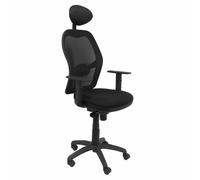 PIQUERAS Y CRESPO Silla Jorquera con Mecanismo Sincro, Malla Negra y Asiento Bali Negro, Cabecero Fijo, Brazos Regulables, Negro