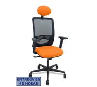 Silla Zulema sincro malla negra asiento bali naranja brazos 2D ruedas 65mm cabecero