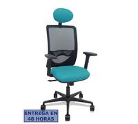 Silla Zulema sincro malla negra asiento bali turquesa brazos 2D ruedas 65mm cabecero