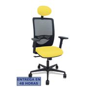 Silla Zulema sincro malla negra asiento bali amarillo brazos 2D ruedas 65mm cabecero