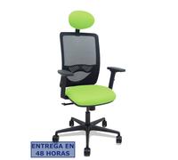 Silla Zulema sincro malla negra asiento bali pistacho brazos 2D ruedas 65mm cabecero
