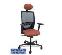 Silla Zulema sincro malla negra asiento bali marrón brazos 2D ruedas 65mm cabecero