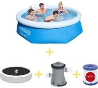 Piscina Bestway - Montaje Rápido - 244 x 66 cm - Incluye cubierta solar, bomba de filtración y filtro