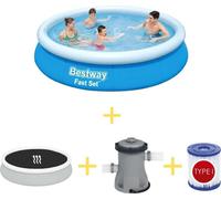 Piscina Bestway - Montaje Rápido - 366 x 76 cm - Incluye cubierta solar, bomba de filtración y filtro