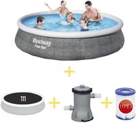 Piscina Bestway - Montaje Rápido - 396 x 84 cm - Incluye cubierta solar, bomba de filtración y filtro