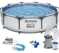 Bestway - Piscina Steel Pro Max Ø305x76 cm desmontable y fácil montaje, incluye depuradora tipo I, resistente material poliéster/PVC, ideal para verano y uso familiar en exterior