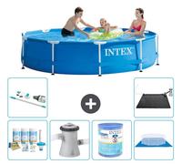 Piscina circular - 305 x 76 cm - Azul - Incluye kit de limpieza: bomba para piscina, filtro, cubierta para el fondo, aspiradora y panel solar