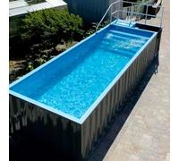 Piscina contenedor de envío con ventana de visualización - Piscina de lujo sobre el suelo de 20 pies | Piscina modular de acero prefabricada con cascada integrada y luces LED | Oasis instantáneo sin