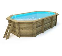 Habitat y Jardin - Piscina de madera "Havana" 7.57 x 4.07 x 1.44 m - Cubierta burbujas 180 µ - Cubierta de invierno 280 g/m²