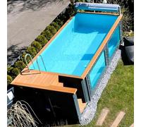 Piscina de vidrio - Piscina contenedor de envío de 20 pies | Cascada modular de lujo sobre el suelo y LED multicolor | Característica de agua moderna para hoteles boutique y resorts