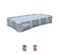 Piscina Desmontable Bestway Steel Pro 366x201x66 Cm Con Depuradora De Cartucho De 1.249 L/h, Diseño De Hojas Gris