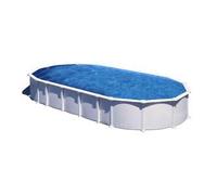 Piscina elevada de acero galvanizado blanca ovalada 6.1x3.75x1.3 m con depuradora de arena y escalera de seguridad gre