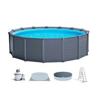 Piscina Desmontable Panel Efecto Madera, 478x124 Cm, Gris Grafito