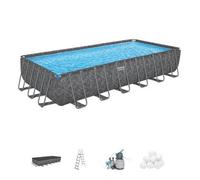 Piscina Desmontable Tubular Bestway Apx 365 Rectangular 732 X 366 X 132 Cm Con Depuradora De Arena De 6.056 L/h, Escalera Y Cobertor