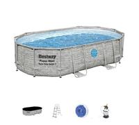 Piscina Desmontable Tubular Bestway Power Steel Diseño Piedra 488x305x107 Cm Depuradora Arena 3.028 L/h Cobertor Y Escalera