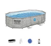 Piscina Desmontable Tubular Bestway Power Steel Diseño Piedra 488x305x107 Cm Depuradora Arena 3.028 L/H Cobertor y Escalera - Fácil Instalación Grey 488 x 305 x 107 cm