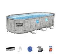 Piscina Desmontable Tubular Bestway Power Steel Diseño Piedra 549x274x122 Cm con Depuradora y Escalera - Fácil Instalación y Mantenimiento Sencillo Grey