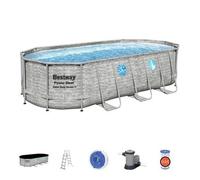 Piscina Desmontable Tubular Bestway Power Steel Diseño Piedra 549x274x122 Cm Depuradora Cartucho 5.678 L/h Cobertor Y Escalera