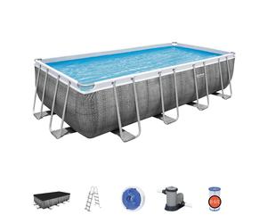 Piscina Desmontable Tubular Bestway Power Steel Ratán 549x274x122 Cm con Depuradora Cartucho 5.678 L/H con Cobertor y Escalera - Piscina Rectangular Resistente Al óxido Gray 549x274x122cm.