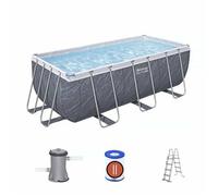 Piscina Desmontable Tubular Bestway Steel Pro Max Rectangular 412 X 201 X 122 Cm Con Depuradora De Cartucho 2.006 L/h Y Escalera | Color Gris Efecto Mármol