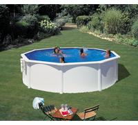 Piscina elevada de acero blanco redonda ø 3.5x1.2 m con depuradora de cartucho y escalera de seguridad gre