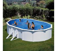 Piscina elevada de acero galvanizado blanca ovalada 5x5x1.2 m con depuradora de cartucho y escalera de seguridad gre