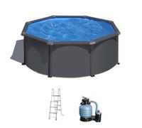 Piscina elevada de acero gris redonda ø 3x1.2 m con depuradora de arena y escalera de seguridad gre