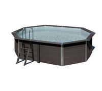 Piscina elevada de composite gris ovalada 4.78x3.38x1.21 m con depuradora de arena gre