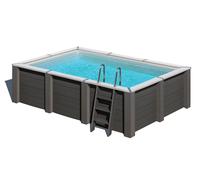 Piscina elevada de composite gris rectangular 4.2x2.8x1.21 m con depuradora de arena y escalera de obra gre