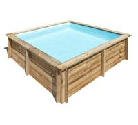 Piscina elevada de madera marrón cuadrada 2x2x0.68 m con depuradora de cartucho gre
