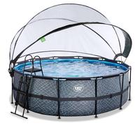 Piscina EXIT Stone ø427x122cm con bomba de filtrado de arena y cúpula, color gris