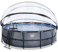 Piscina EXIT Stone ø488x122cm con bomba de filtrado de arena y cúpula, color gris