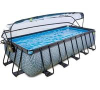 EXIT Toys Stone Pool con Cubierta Multifuncional - 540x250x122cm - Piscina de Marco Rectangular con Bomba de Filtro de Arena y Escalera de Piscina - Extra Profunda - para Agua Limpia y Cálida - Gris