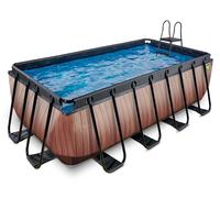 Piscina EXIT Wood 400x200x122cm con bomba de filtrado de arena, color marrón