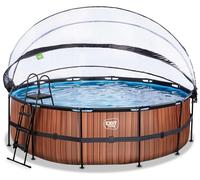 Exit - Piscina Wood efecto madera diámetro 450 x 122 cm con filtro de arena, cúpula y bomba de calor