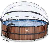 Exit - Piscina Wood efecto madera diámetro 488 x 122 cm con filtro de arena, cúpula y bomba de calor