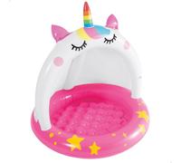 Piscina hinchable infantil intex gato unicornio con suelo acolchado y parasol ø102x102 cm