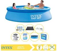 Piscina inflable Intex Easy Set - Inflable - 305x76 cm - Incluye cubierta, kit de mantenimiento, filtro, aspiradora, panel solar y placas para piscina