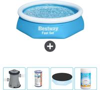 Piscina inflable redonda Bestway Fast Set – 244 x 61 cm – Azul – Incluye bomba, filtro, cubierta y cloro
