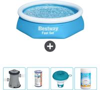 Piscina inflable redonda Bestway Fast-Set – 244 x 61 cm – Azul – Incluye bomba, filtro, flotador para cloro y cloro