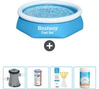 Piscina inflable redonda Bestway Fast Set – 244 x 61 cm – Azul – Incluye bomba, filtro, tiras de prueba y cloro