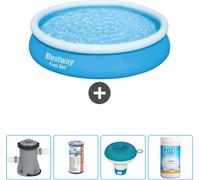 Piscina inflable redonda Bestway Fast Set – 366 x 76 cm – Azul – Incluye bomba, filtro, flotador para cloro y cloro